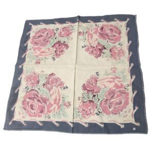 VTG HANKIE LG PINK ROSES FLOWERS SOMETHING OLD POCKET SCARF BRIDE